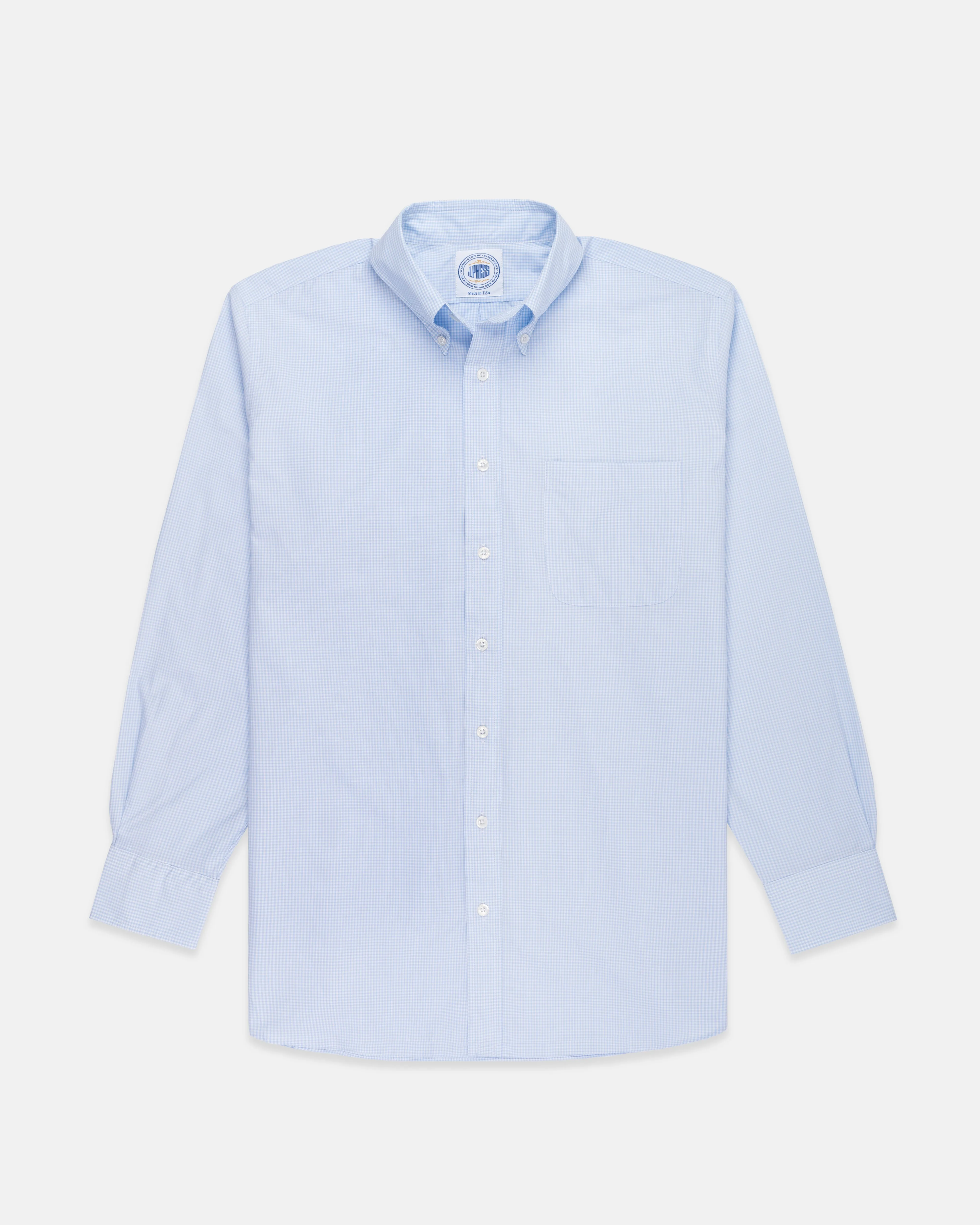 Made-in-USA Thomas Mason Light Blue Mini Gingham Button Down Shirt - Classic Fit sold by J. Press product image thumbnail 2