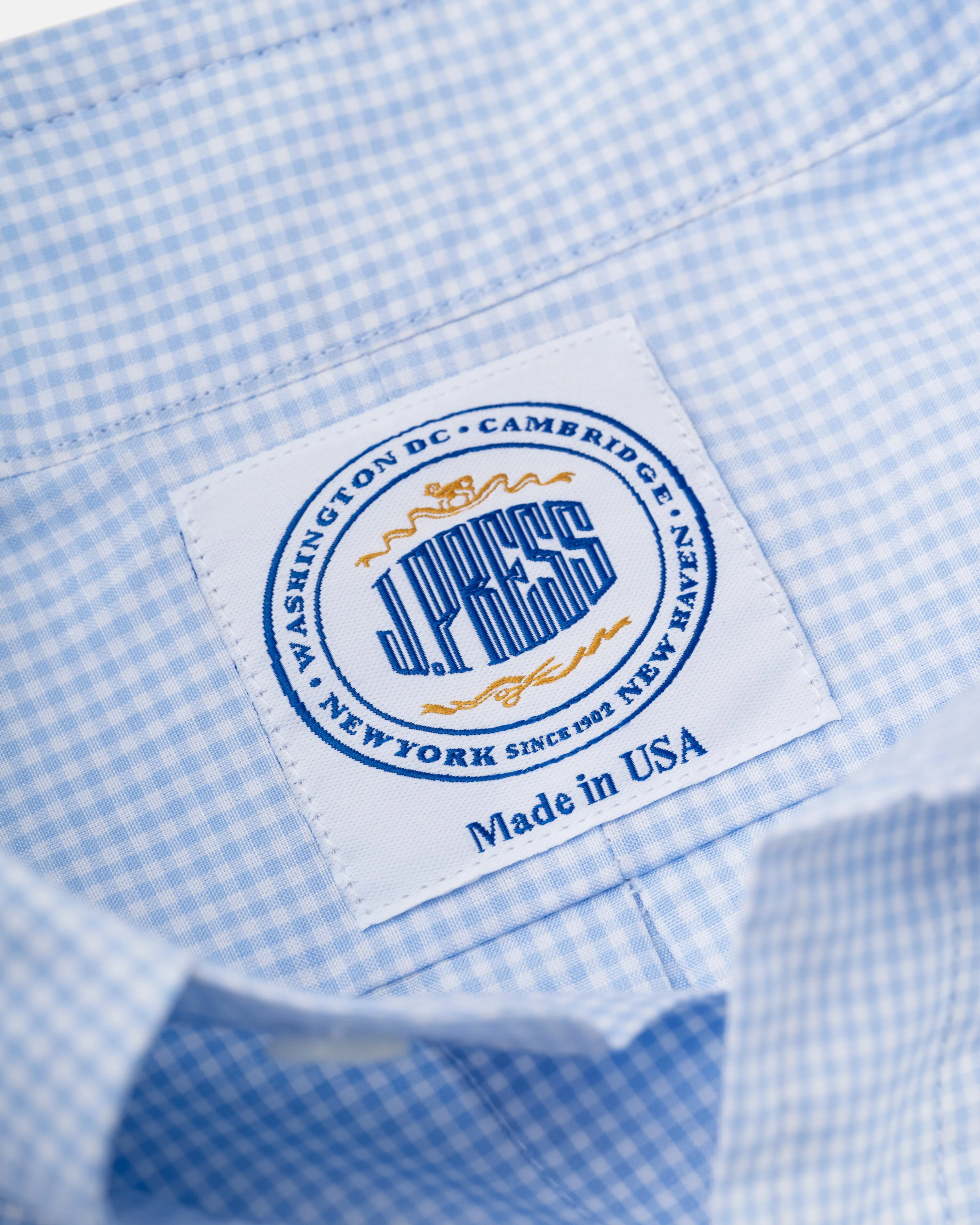 Made-in-USA Thomas Mason Light Blue Mini Gingham Button Down Shirt - Classic Fit sold by J. Press product image thumbnail 4