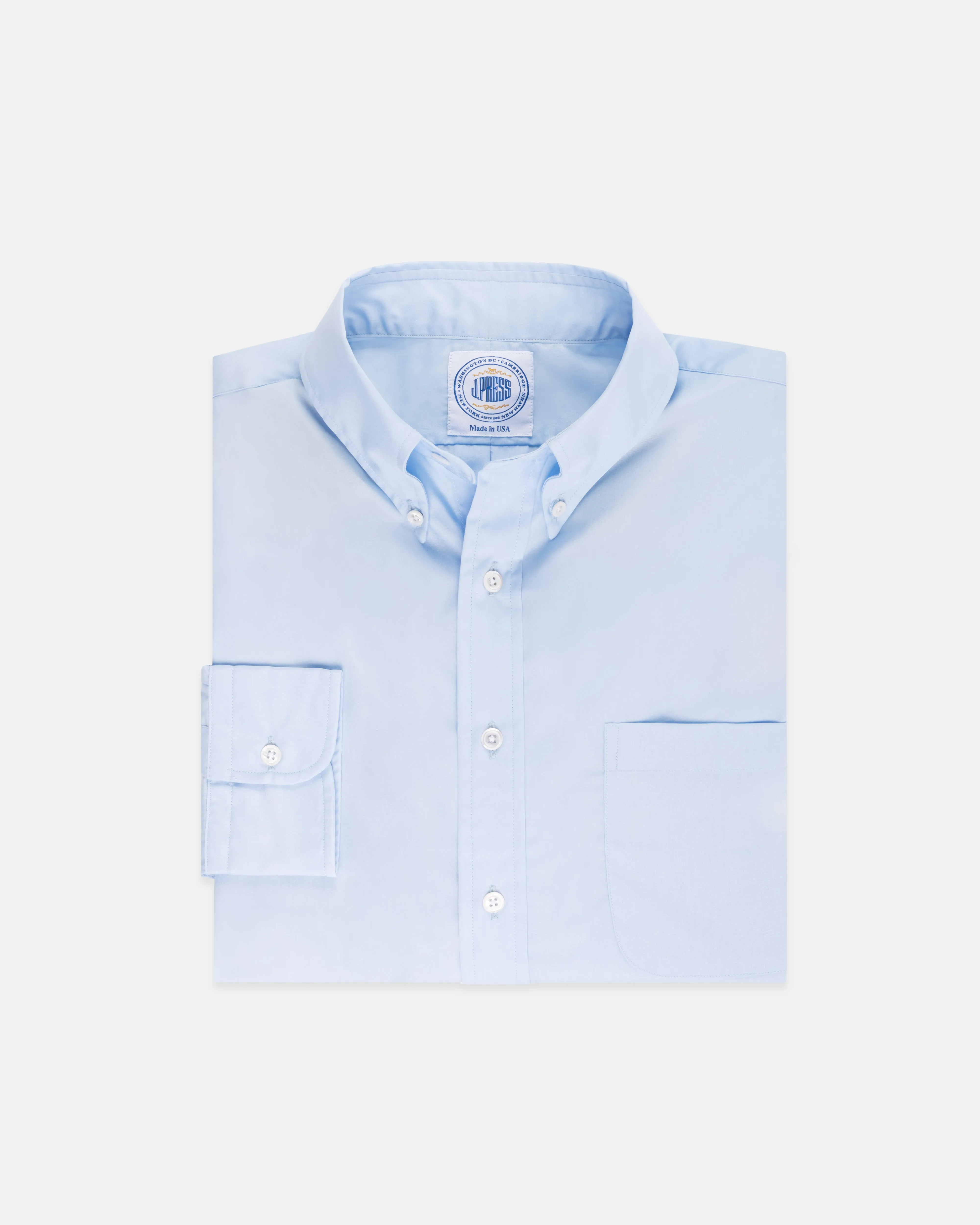 Made-in-USA Thomas Mason Solid Blue Broadcloth Button Down Shirt - Classic Fit sold by J. Press