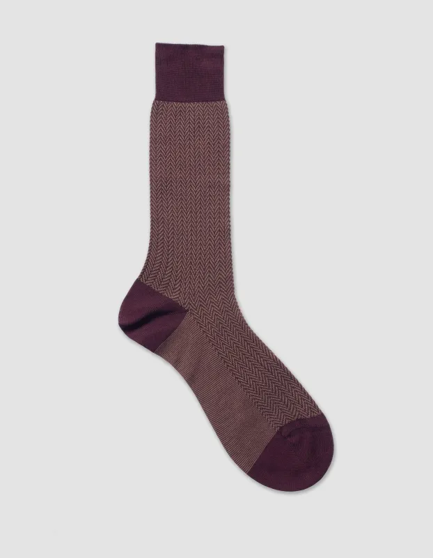 Made-in-England Burgundy Herringbone Cotton Socks sold by J. Press