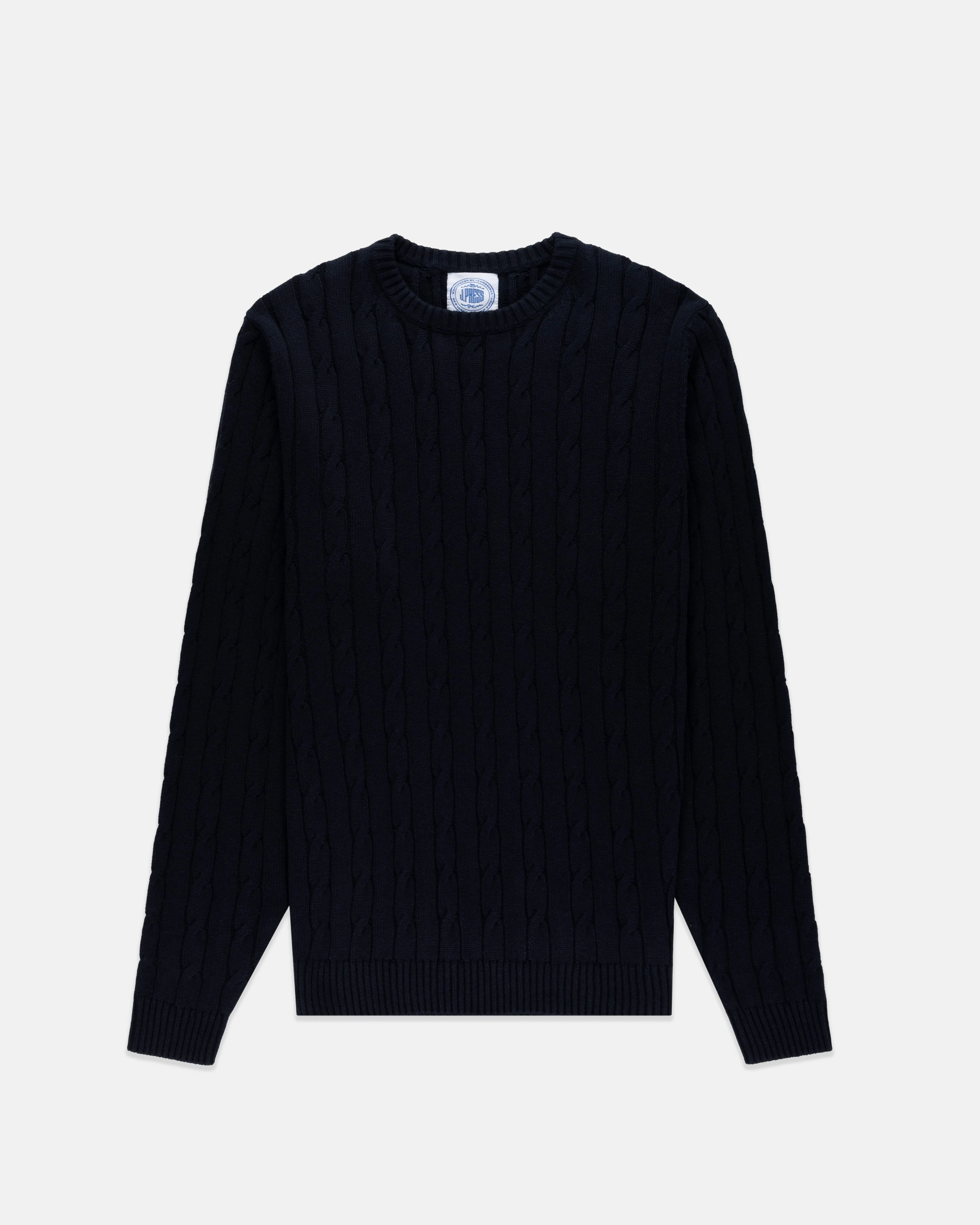 Navy Cotton-Cashmere Cable Crewneck Sweater sold by J. Press