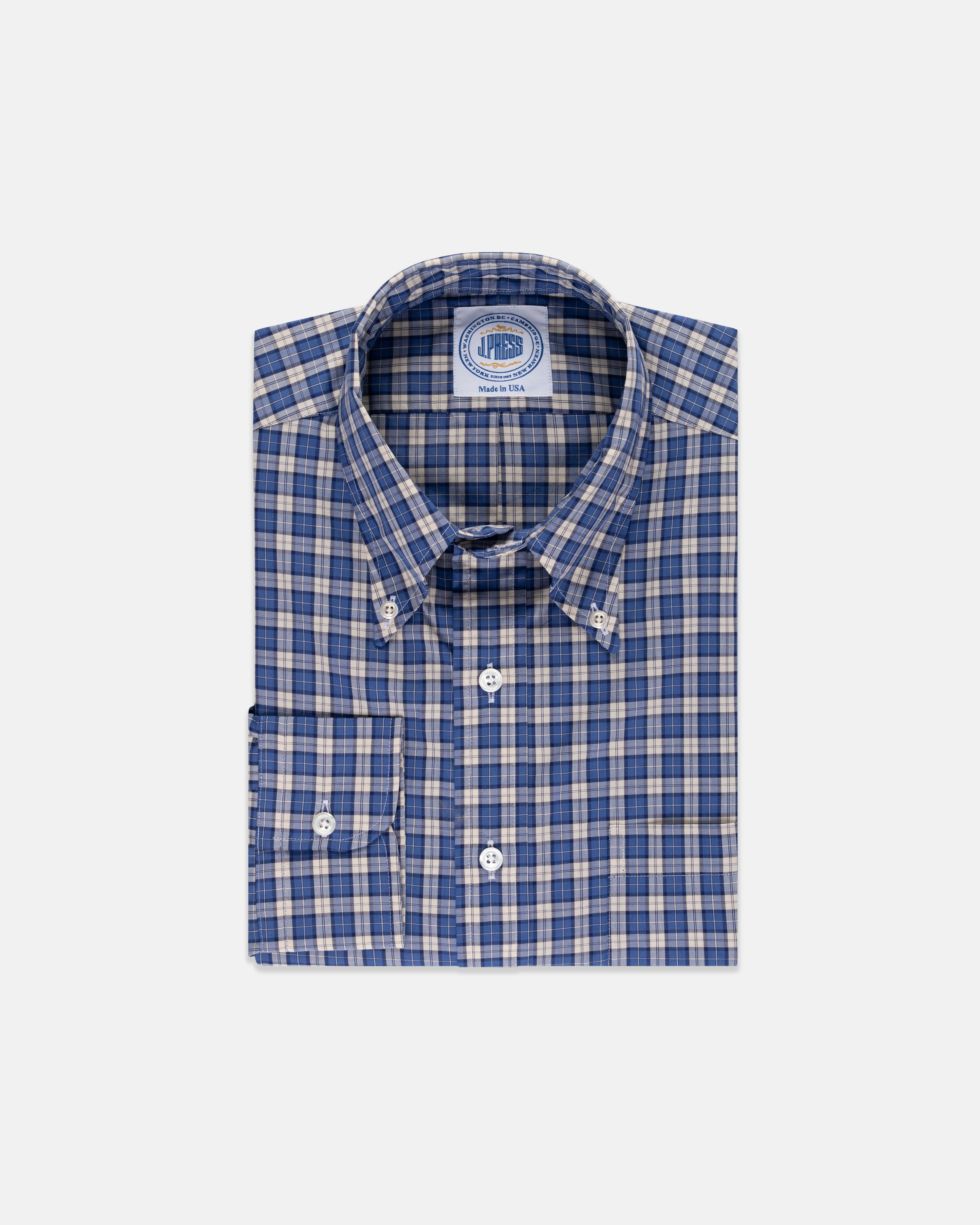 Made-in-USA Blue & White Mini Tartan Sport Shirt - Classic Fit sold by J. Press