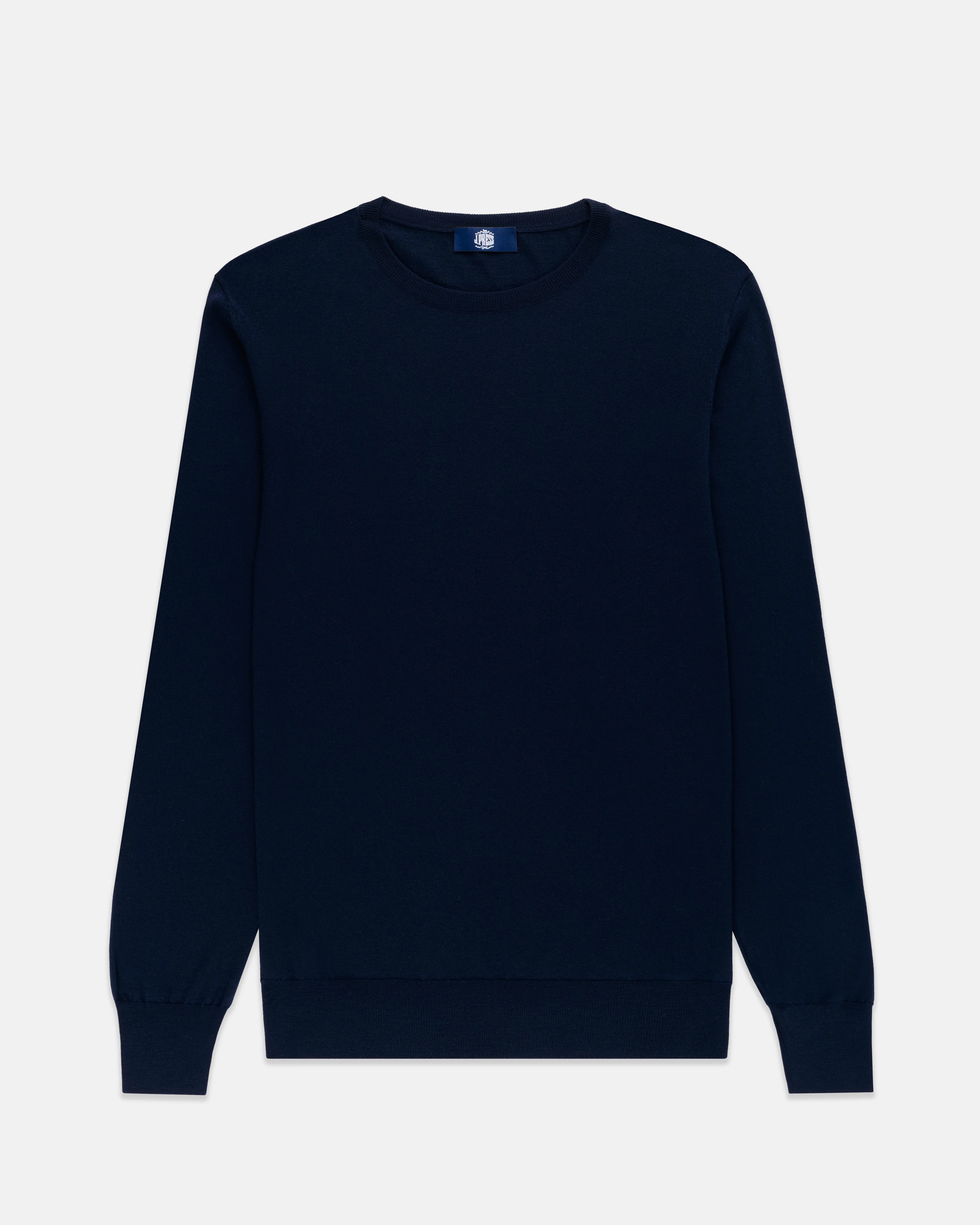Made-in-Scotland Navy Superfine Merino Wool Sweater sold by J. Press