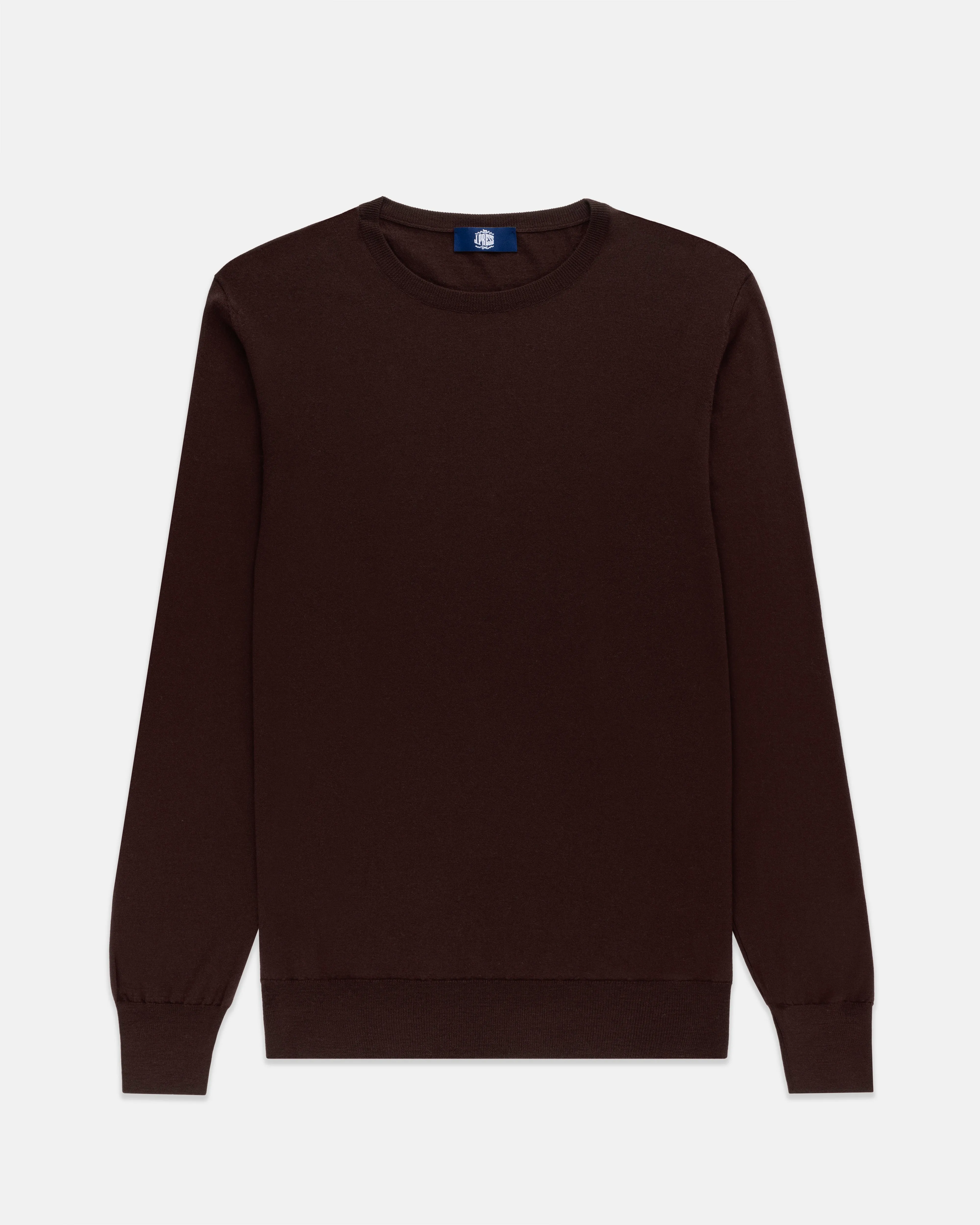 Made-in-Scotland Brown Superfine Merino Wool Sweater sold by J. Press