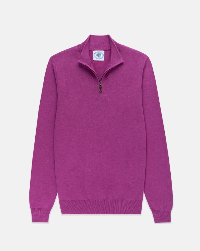 Purple Cotton-Cashmere Quarter-Zip Sweater - Trim Fit sold by J. Press