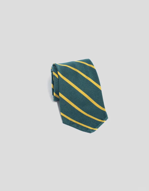 SINGLE BAR STRIPE UNLINED TIE  - GREEN/GOLD made by J. Press