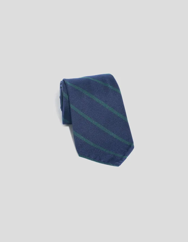 SINGLE BAR STRIPE UNLINED TIE  - NAVY/GREEN sold by J. Press