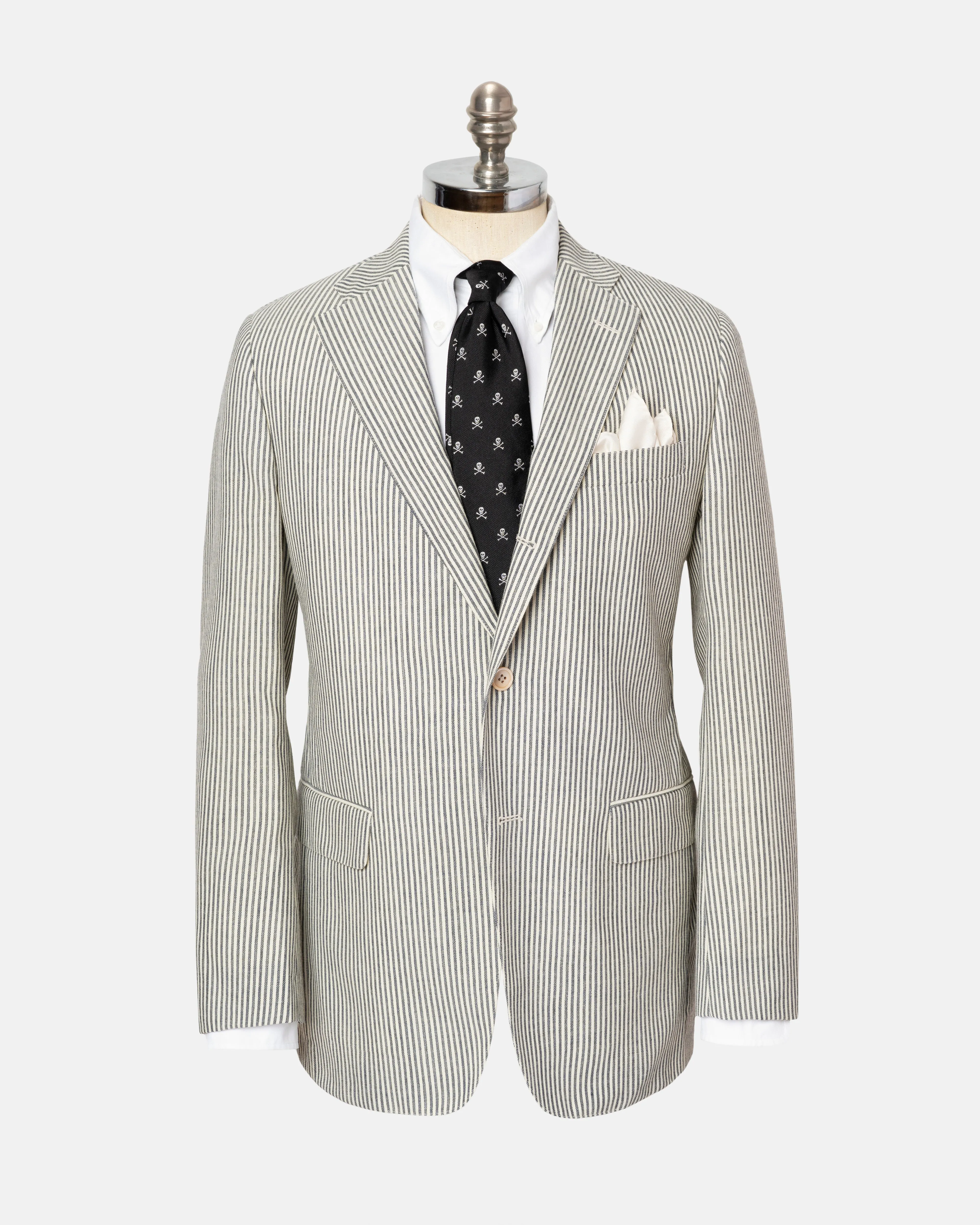 Made-in-USA Cream & Grey Oxford Stripe Fox Air Wool Sport Coat sold by J. Press