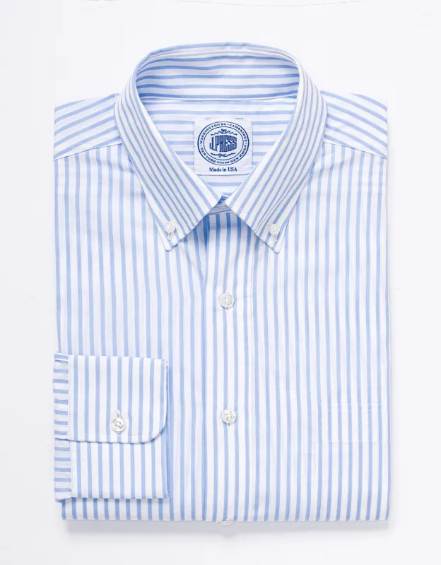 Made-in-Canada Light Blue Butcher Stripe Broadcloth Button Down Shirt - Classic Fit sold by J. Press