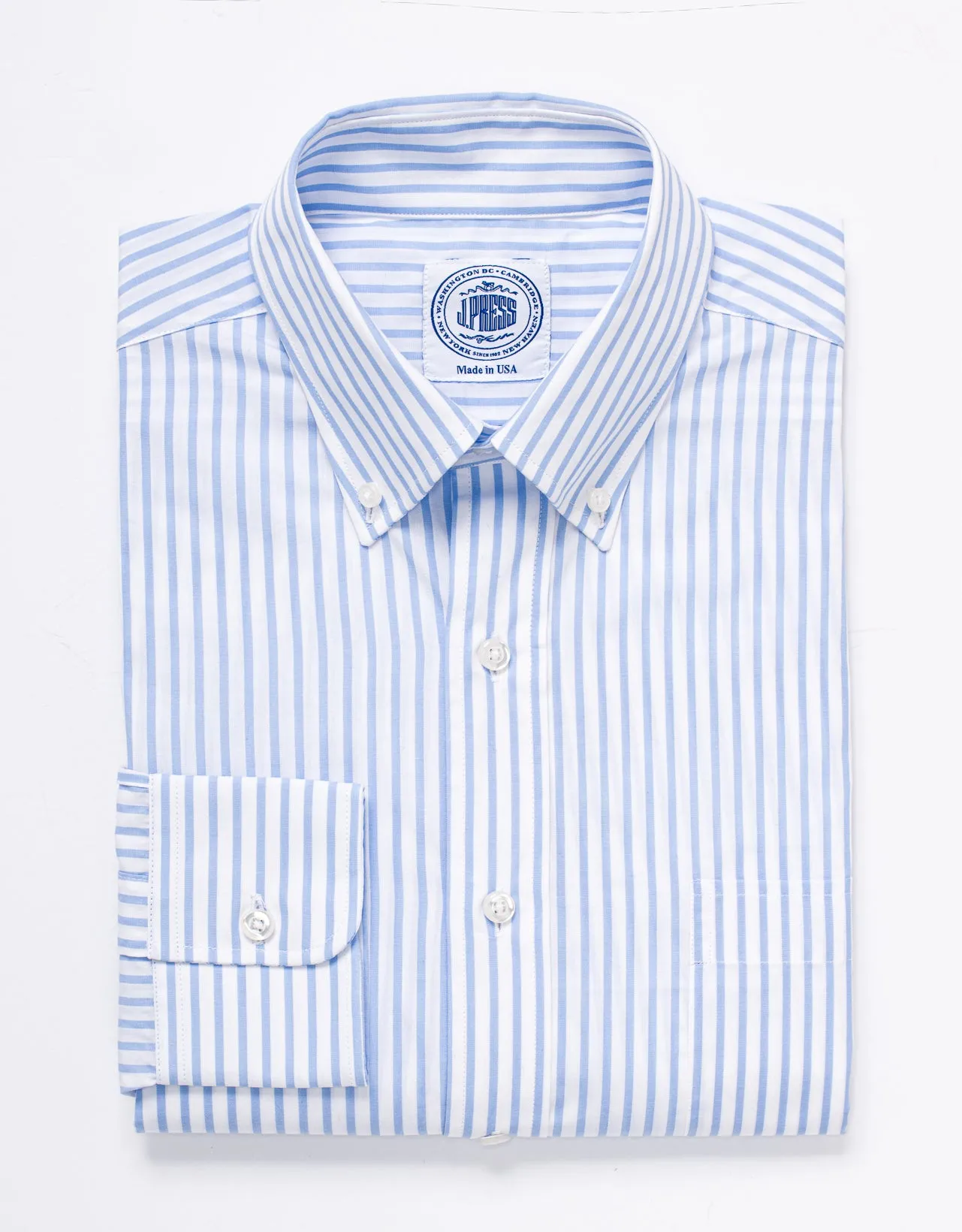 Made-in-Canada Light Blue Butcher Stripe Broadcloth Button Down Shirt - Classic Fit sold by J. Press