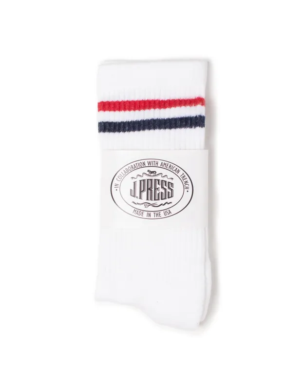 Made-in-USA White Ivy Stripe Cotton Crew Socks sold by J. Press