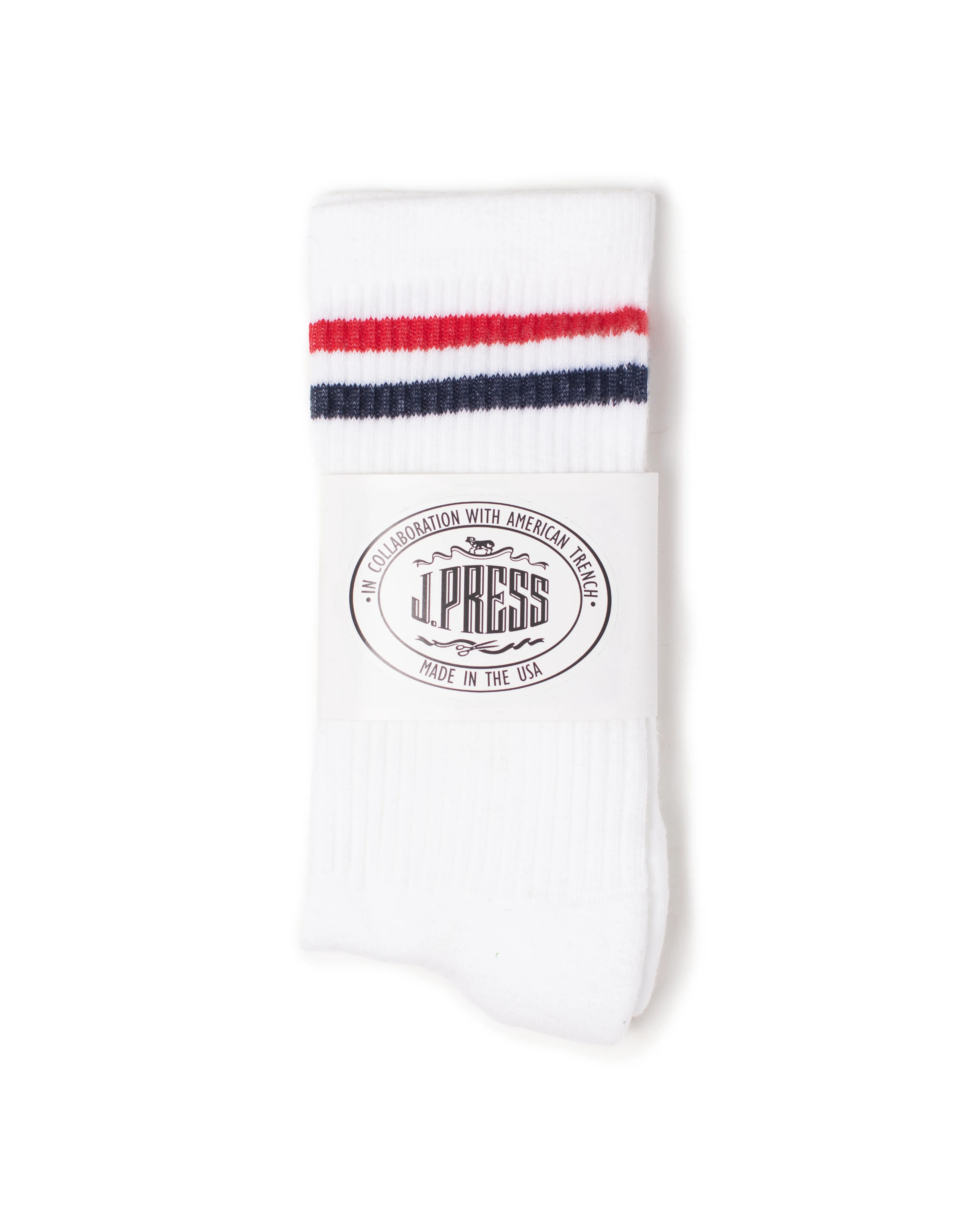 Made-in-USA White Ivy Stripe Cotton Crew Socks sold by J. Press