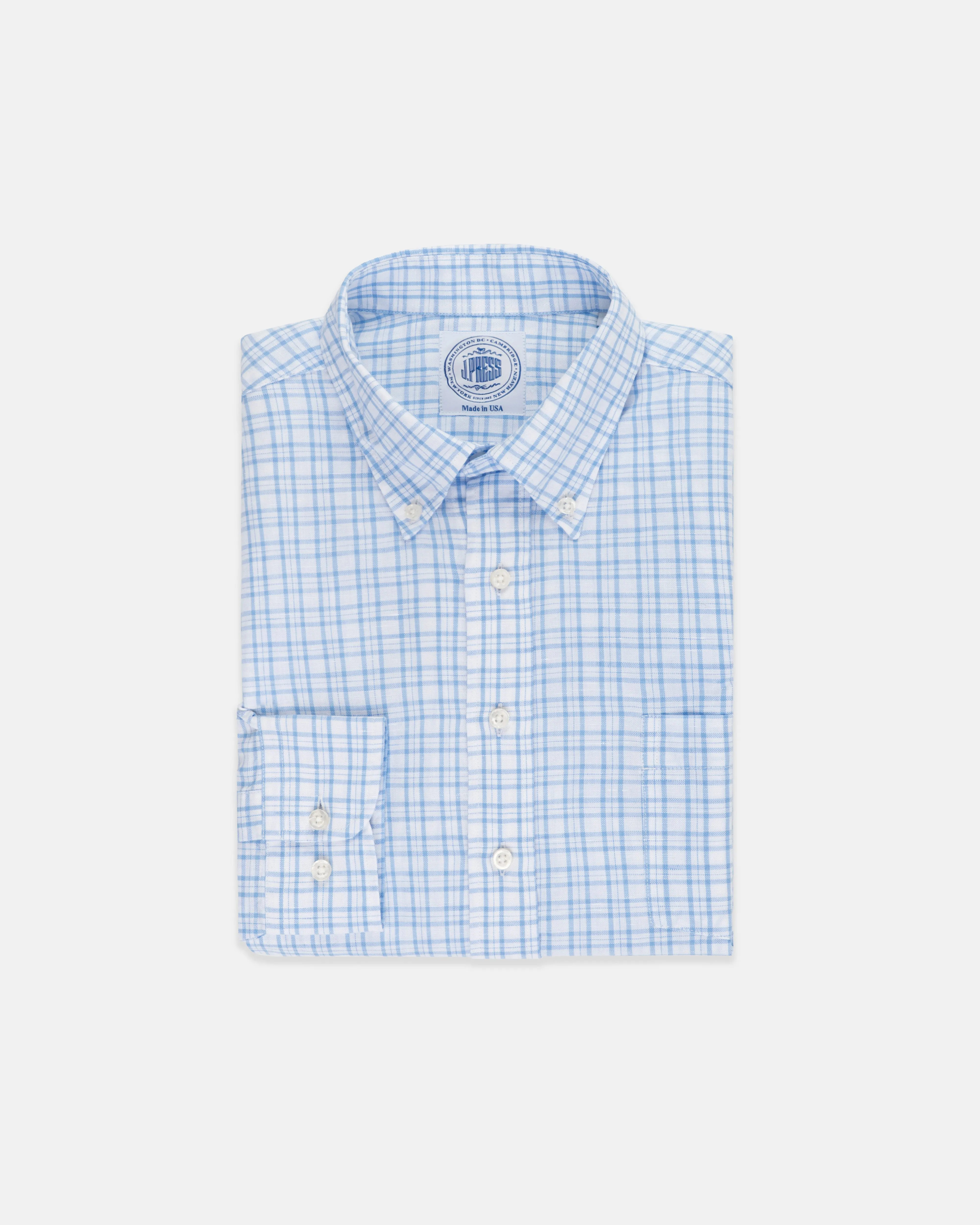 Short Sleeve Cotton/Linen Checked Sport Shirt - Classic Fit sold by J. Press