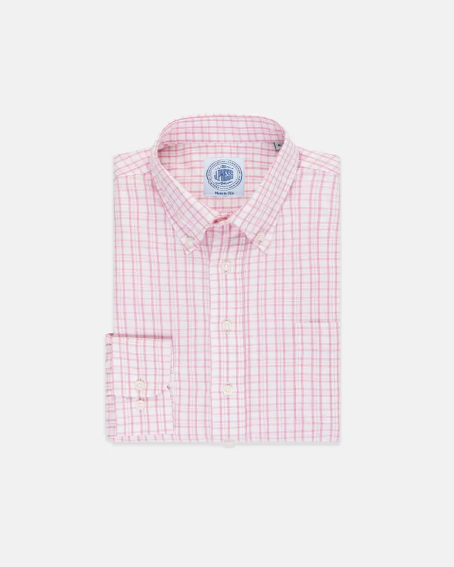 Pink Check Cotton/Linen Short Sleeve Sport Shirt - Classic Fit sold by J. Press