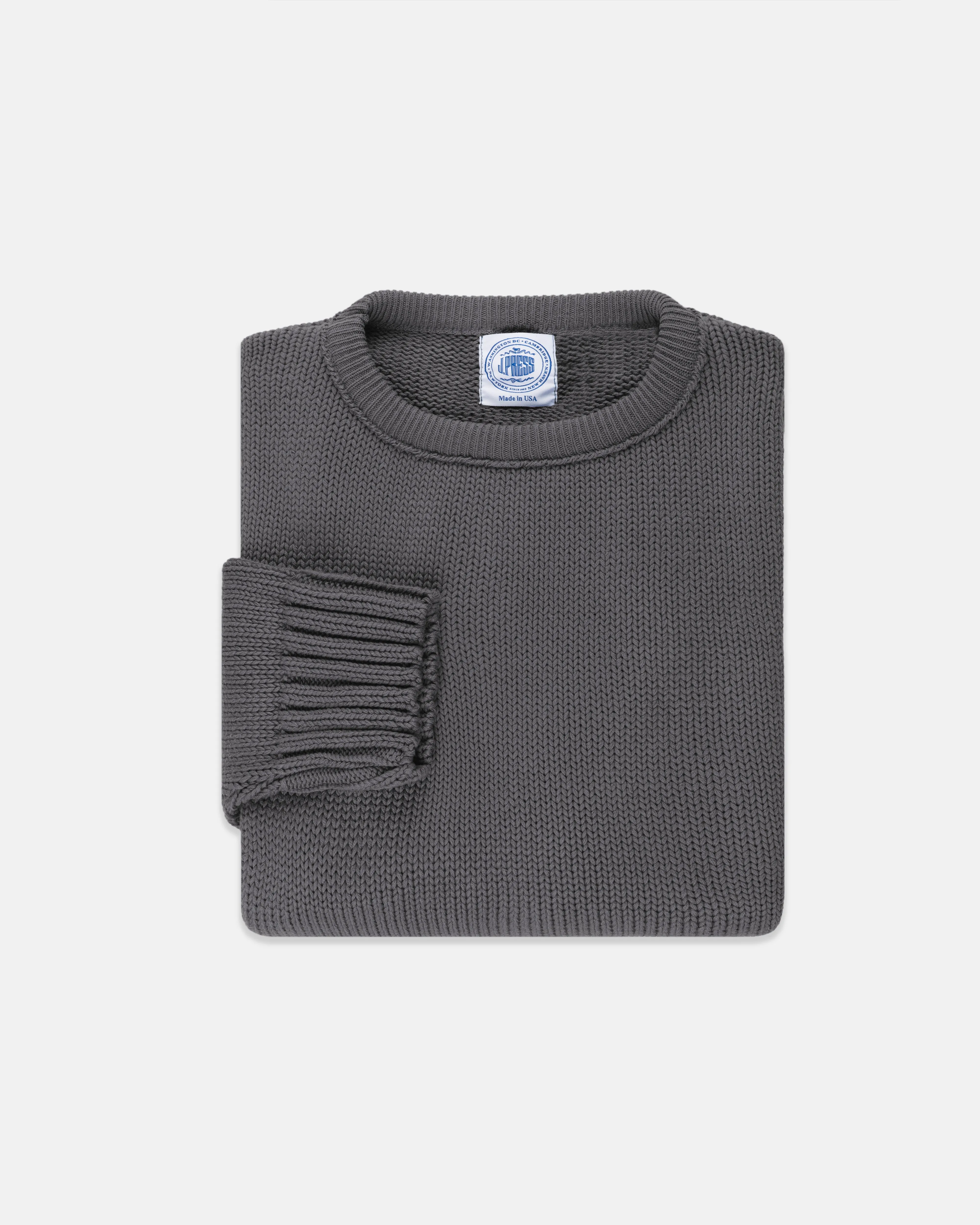Made-in-USA Charcoal Chunky Cotton Crewneck Sweater sold by J. Press