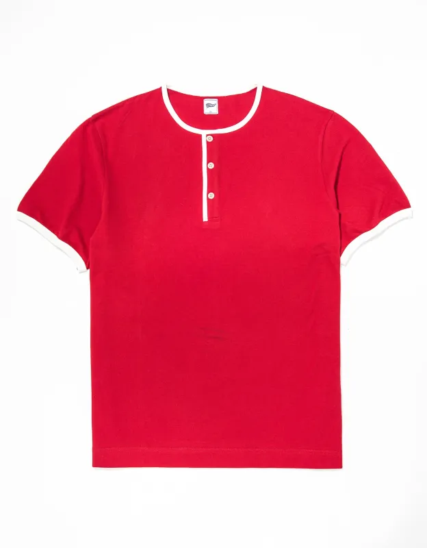 PIQUE HENLEY SHIRT - RED made by J. Press