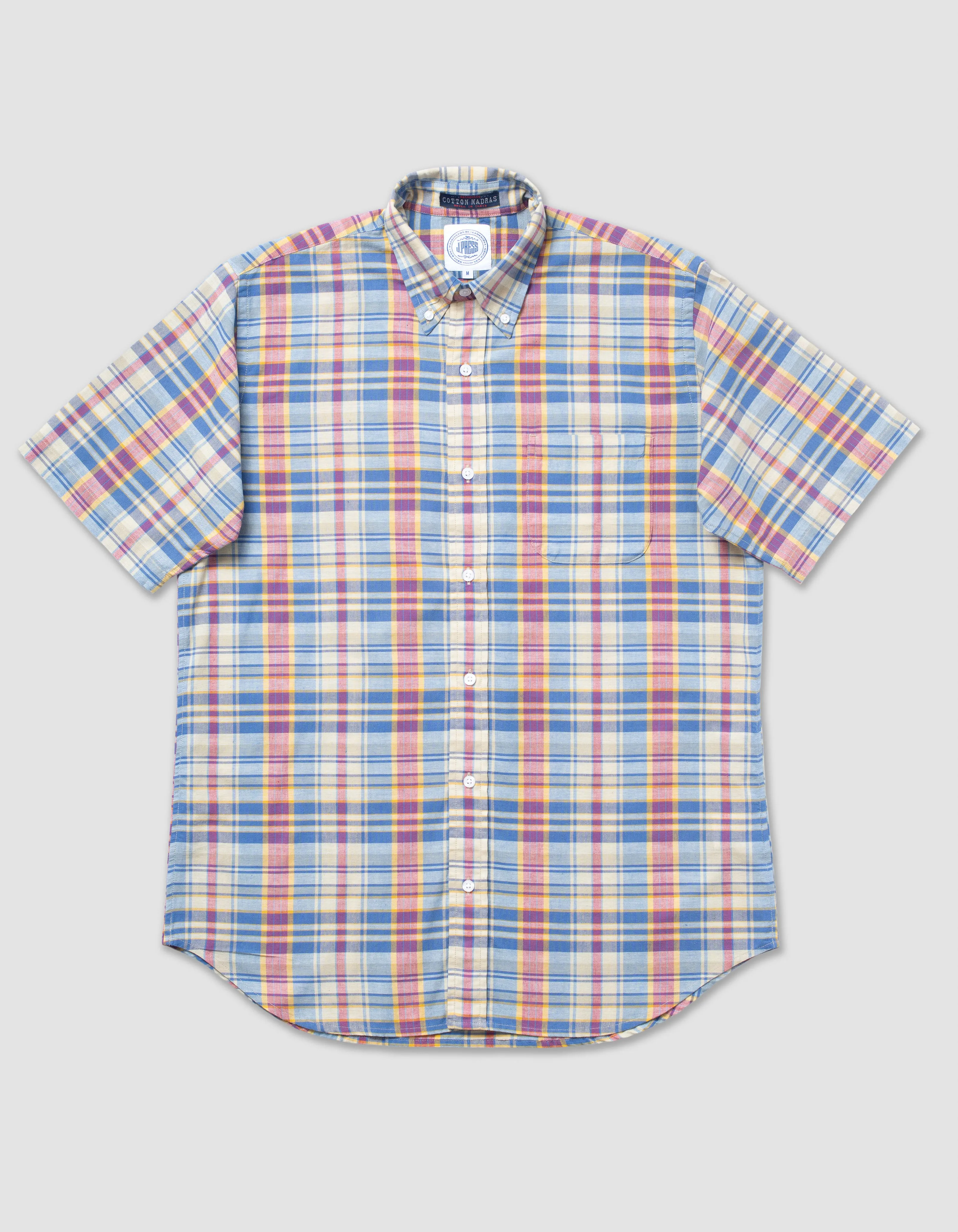 TAN/BLUE MADRAS SHORT SLEEVE SHIRT sold by J. Press
