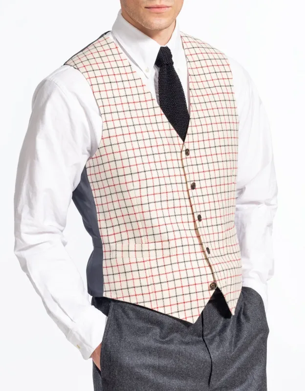 OFF WHITE WITH RED/BLACK TATTERSALL VEST made by J. Press