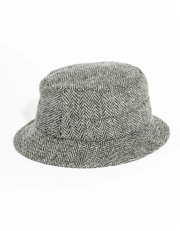 HARRIS TWEED BUCKET HAT - GREY HERRINGBONE made by J. Press