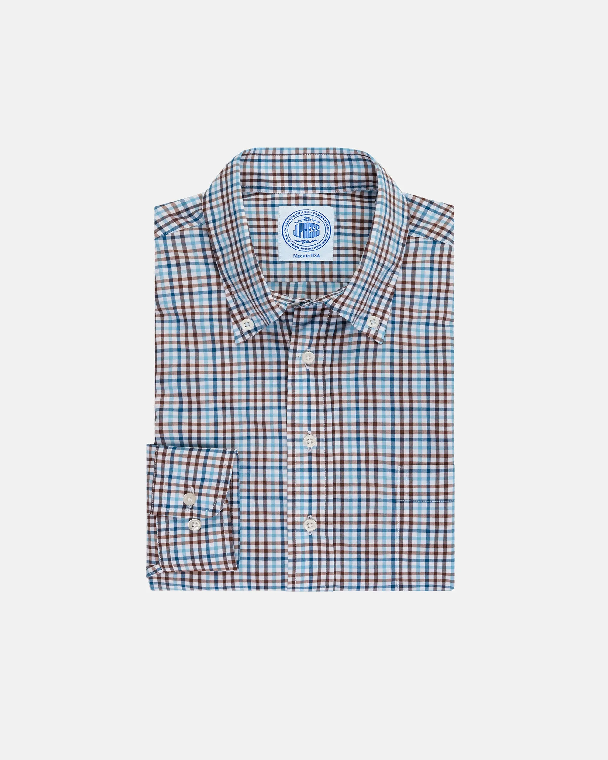 Brown & Blue Gingham Button Down Sport Shirt - Classic Fit sold by J. Press