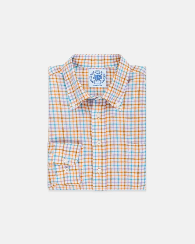 Teal & Orange Tattersall Linen Sport Shirt - Classic Fit sold by J. Press