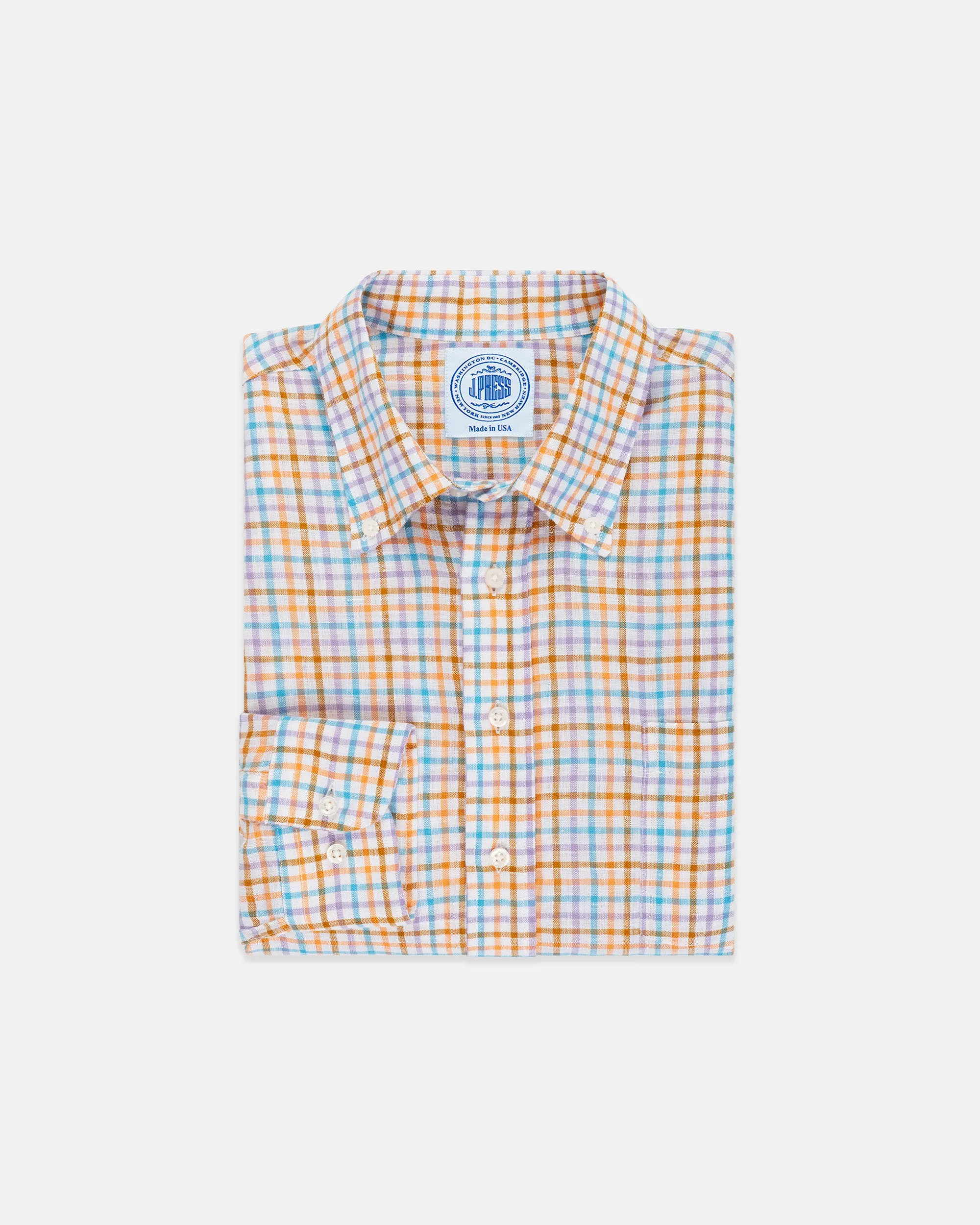 Teal & Orange Tattersall Linen Sport Shirt - Classic Fit sold by J. Press