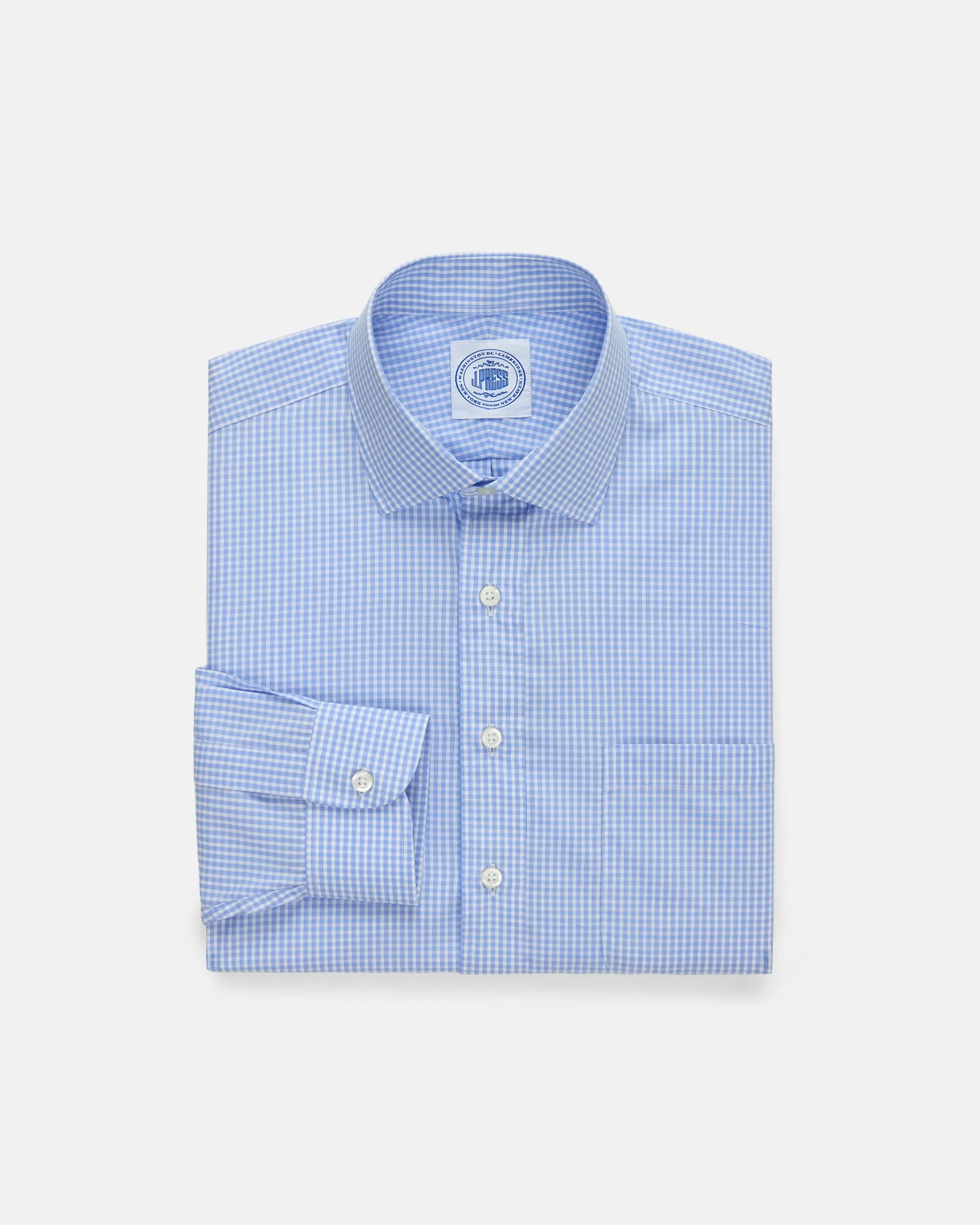 Made-in-Canada Blue Gingham Spread Collar Dress Shirt - Classic Fit sold by J. Press