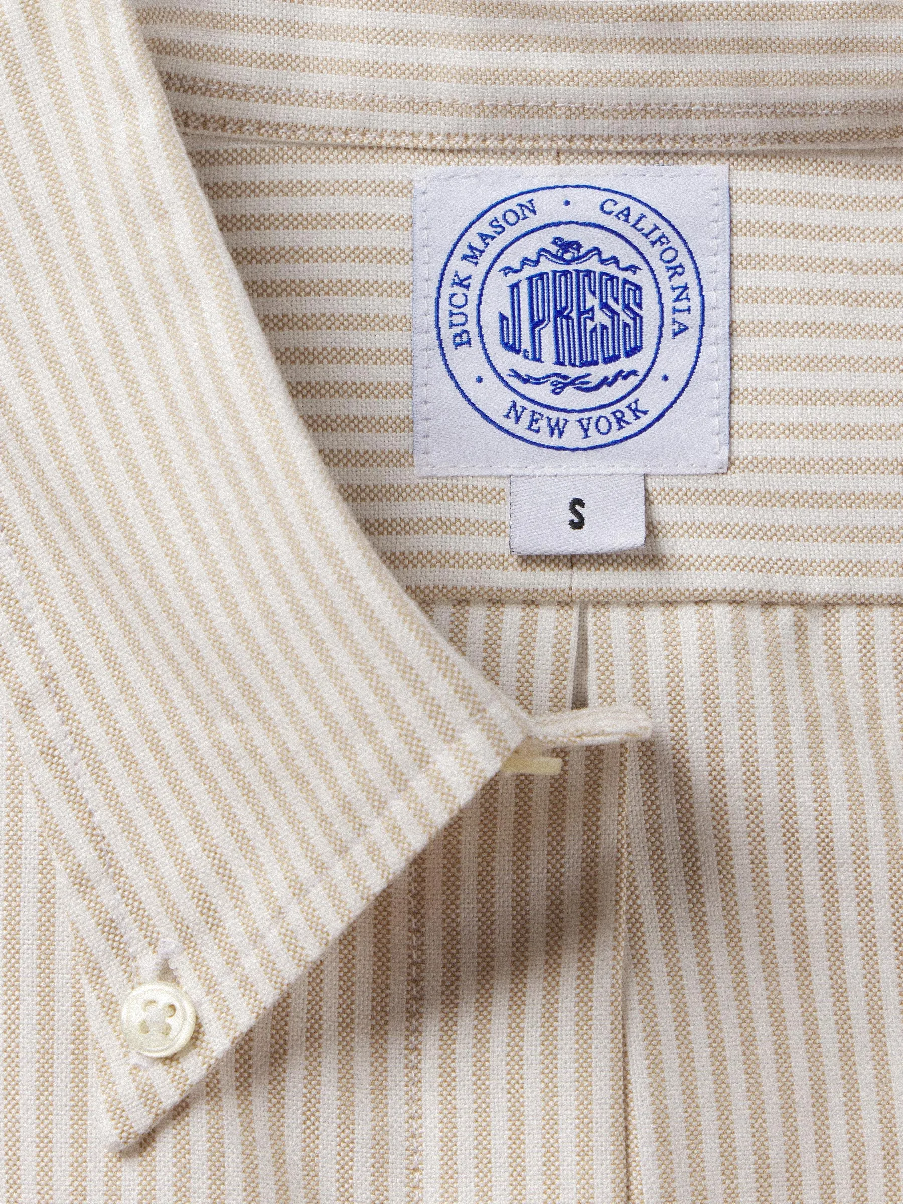 J.PRESS x BUCK MASON OXFORD BUTTON DOWN SHIRT - WHITE/KHAKI STRIPE sold by J. Press product image thumbnail 2