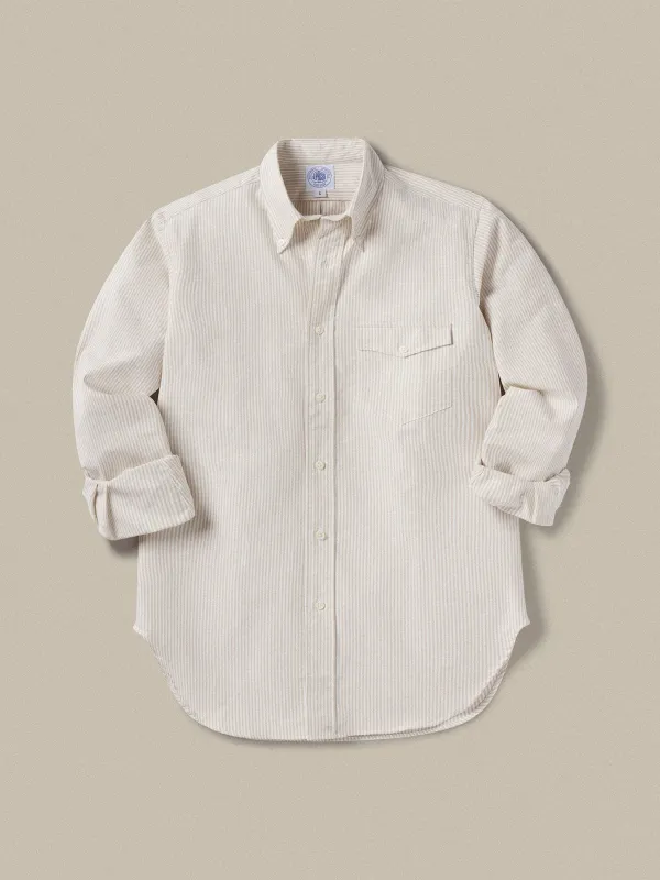 J.PRESS x BUCK MASON OXFORD BUTTON DOWN SHIRT - WHITE/KHAKI STRIPE sold by J. Press