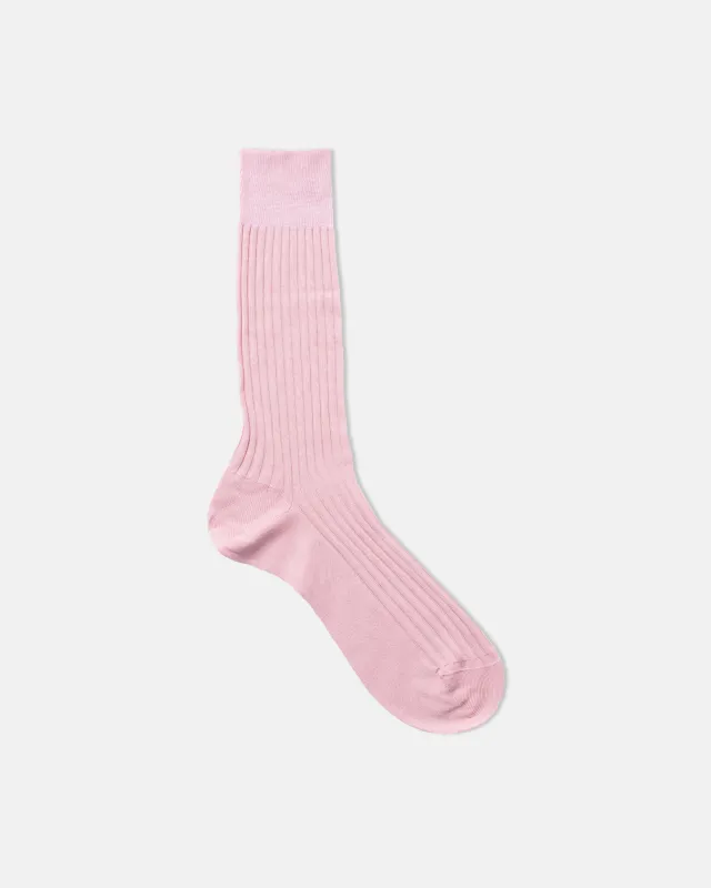 Made-in-England Pink Mid-Calf Ribbed Cotton Socks sold by J. Press