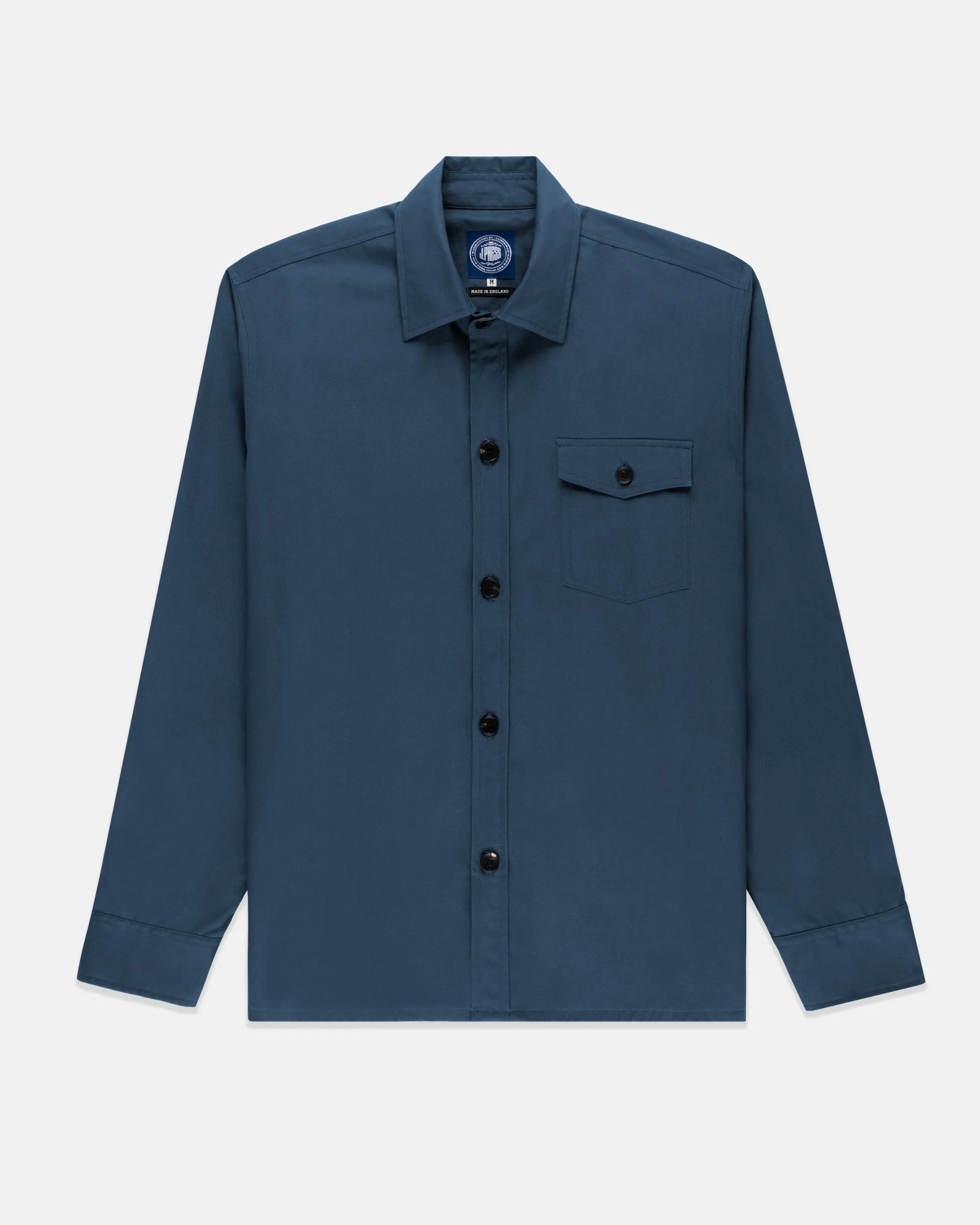 Made-in-England Blue Drywax Cotton Overshirt sold by J. Press