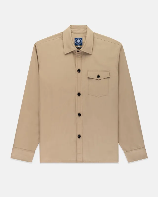 Made-in-England Khaki Drywax Cotton Overshirt sold by J. Press