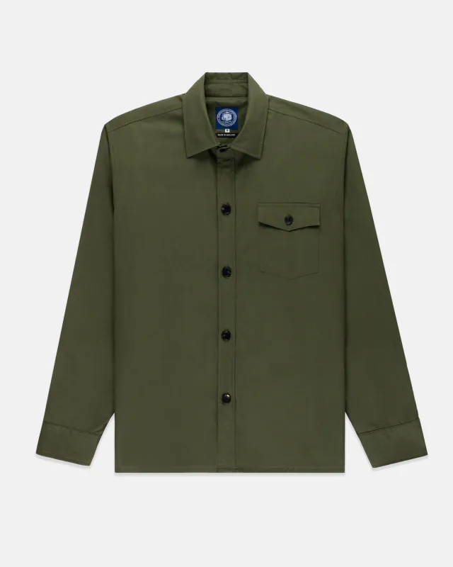 Made-in-England Olive Drywax Cotton Overshirt sold by J. Press