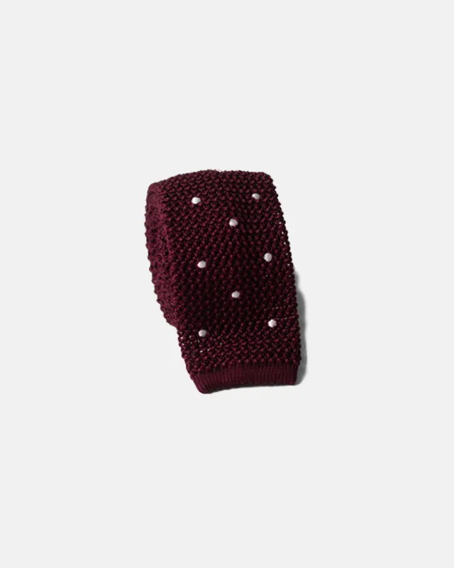 Made-in-Italy Burgundy & White Dot Silk Knit Tie sold by J. Press
