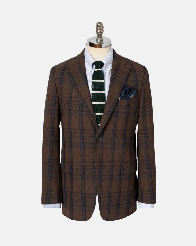 Made-in-USA Brown & Navy Windowpane Fox Air Wool Sport Coat sold by J. Press