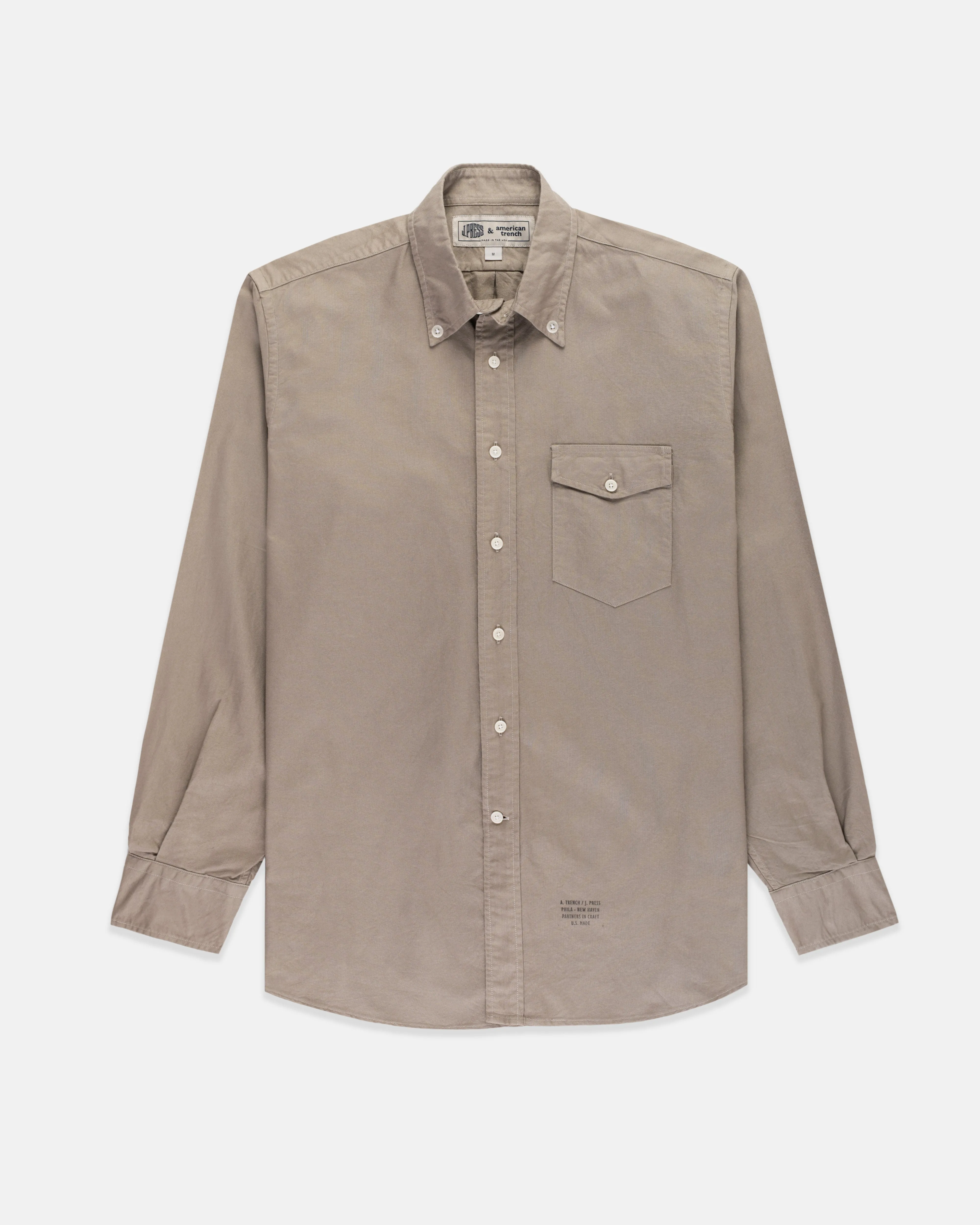 Made-in-USA Khaki Green Natural Dye Oxford Shirt sold by J. Press