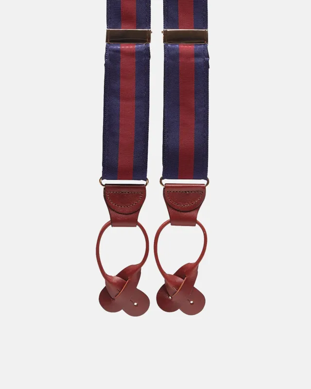 Made-in-USA Navy & Wine Striped Grosgrain Braces made by J. Press