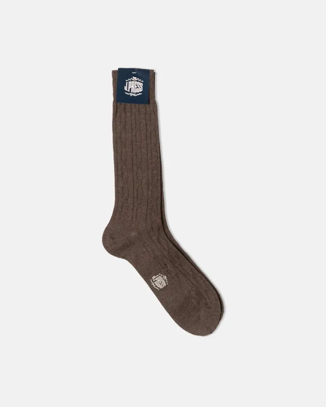Made-in-England Brown Cableknit Wool Socks sold by J. Press