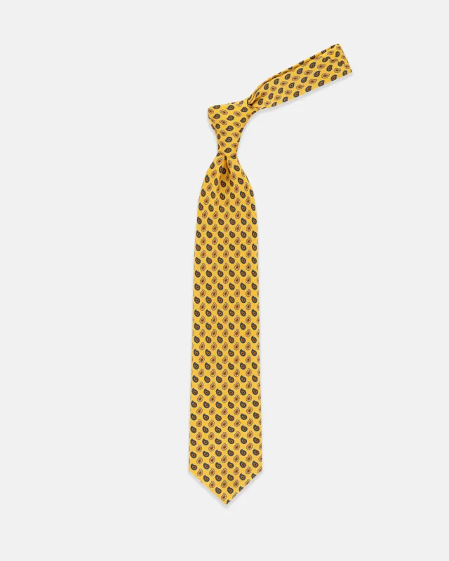 Made-in-England Yellow Tossed Pine Foulard Tie sold by J. Press