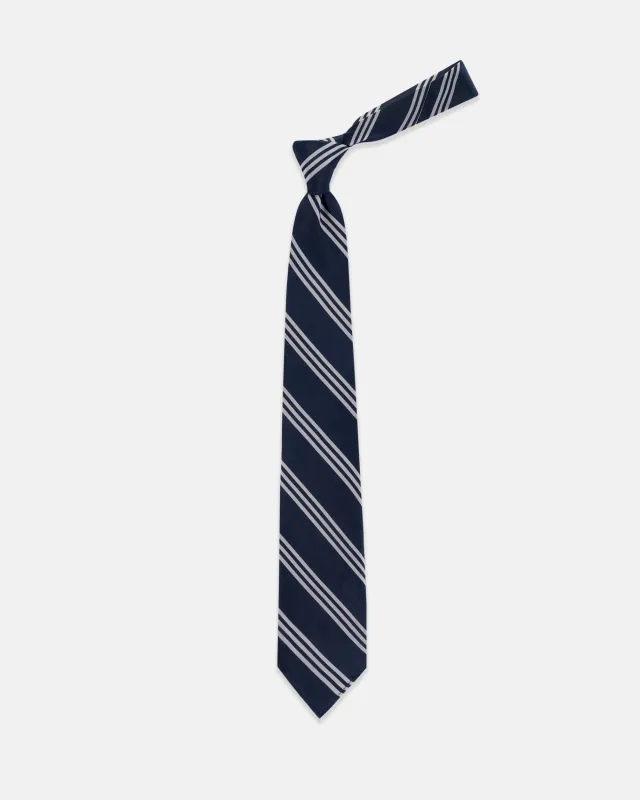Triple Stripe Navy & White Unlined Silk Repp Tie sold by J. Press