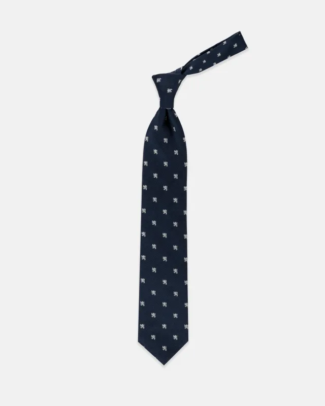 Made-in-England Navy Griffin Club Tie sold by J. Press