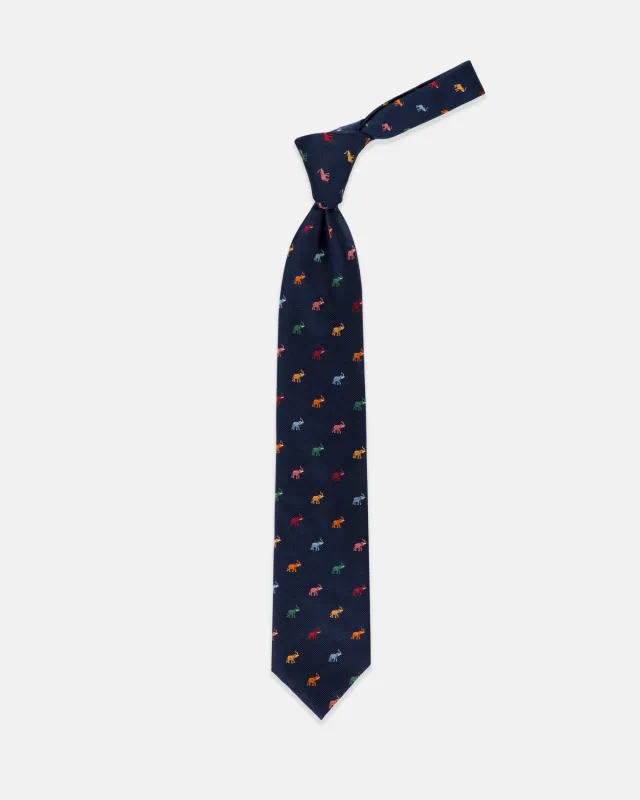Made-in-England Navy Elephant Club Tie sold by J. Press