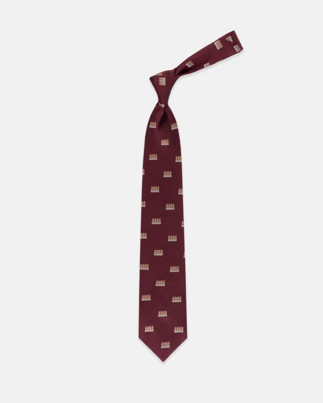 Made-in-UK Burgundy Four Wise Monkeys Club Tie made by J. Press