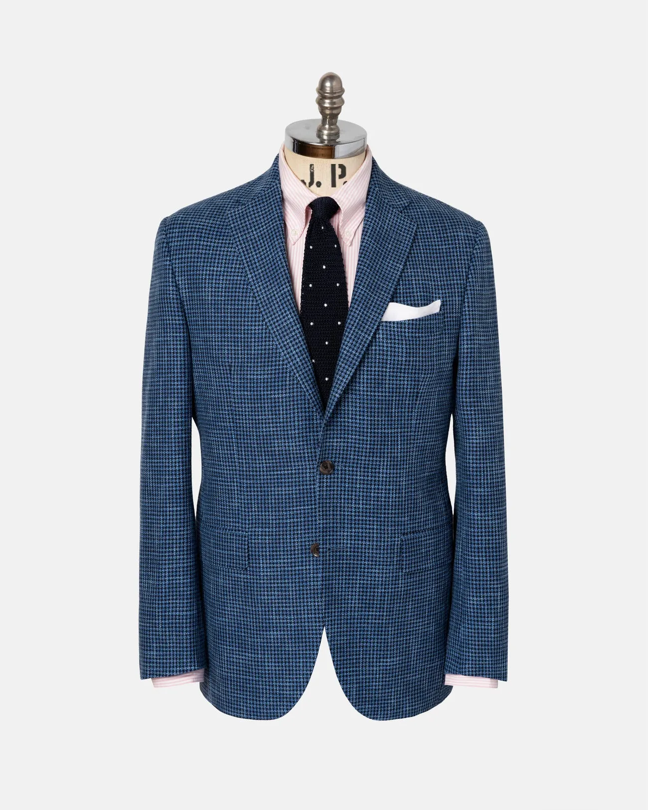 Made-in-Canada Medium Blue Mini-Houndstooth Wool/Cotton/Linen Sport Coat sold by J. Press