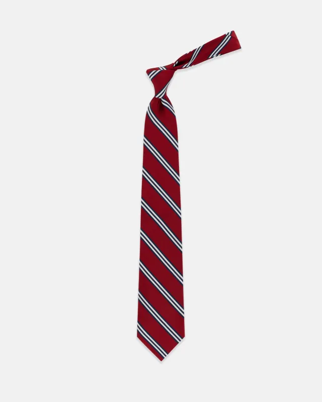 Made-in-England Red & Navy Triple Stripe Mogador Tie sold by J. Press