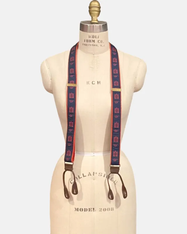 The 21 Club NYC Restaurant Suspenders Braces Men's Blue Red New York City made by J. Press
