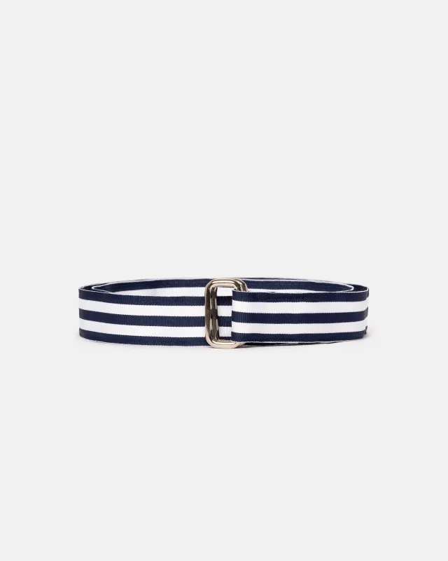 Made-in-USA Navy & White Striped Grosgrain Ribbon Belt sold by J. Press