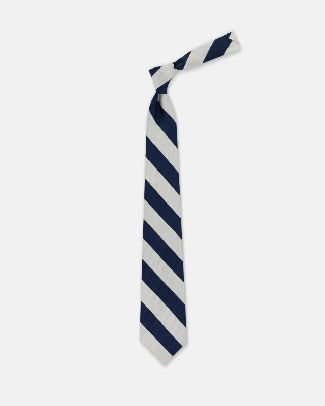 Made-in-USA Navy & Silver Guard Stripe Silk Repp Tie made by J. Press