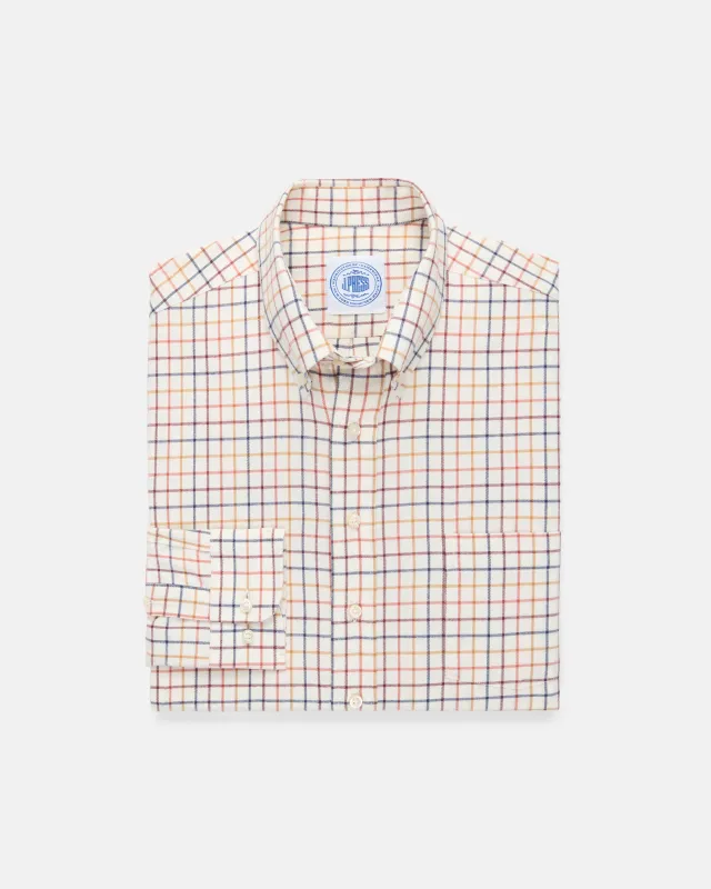 Tan, Rust, Burgundy & Navy Tattersall Cotton Flannel Button Down Sport Shirt - Classic Fit sold by J. Press