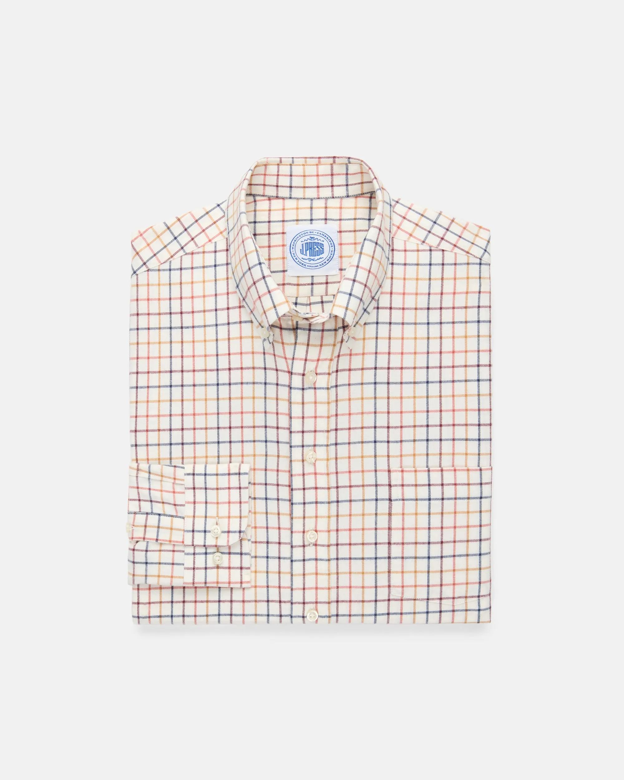 Tan, Rust, Burgundy & Navy Tattersall Cotton Flannel Button Down Sport Shirt - Classic Fit sold by J. Press